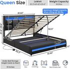 LED Full/Queen Bed Frame with Headboard Upholstered Platform Lift Up Storage Bed