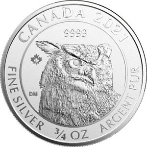 2021 3/4 oz Canadian Silver Great Horned Owl Reverse Proof Coin