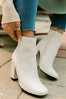 New Women's White Ankle Booties Boot Square Toe Chunky Block High Heel w/Zipper