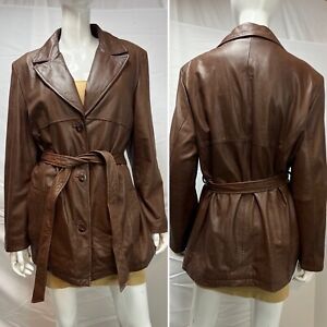 Women's Wilsons Leather Genuine Leather Belted Trench Coat Quilted Jacket XL