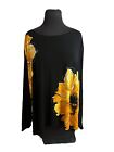 Susan Graver  Women's Plus Sz 3X Tunic Blouse 3/4 Sleeve Black Yellow Floral Top