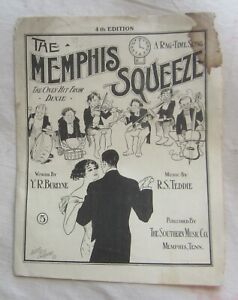 Large Format Sheet Music - THE MEMPHIS SQUEEZE -- Ragtime Band Cover Art -- 1911