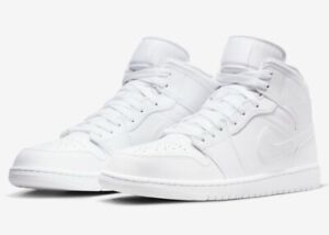 Nike Air Jordan 1 Mid Shoes Triple White 554724-136 Men's NEW