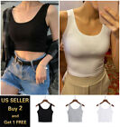 * Women Basic Casual Stretch Crop Cropped Tank Top Sleeveless Shirt S - L