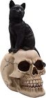 Black Cat Sitting on a Skull Figurine, Freestanding Tabletop Decoration, Gothic