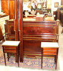 French Antique Louis XVI Maison Mahogany Wood Bedroom Set Bed & 2 Nightstand
