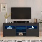 LED TV Stand Cabinet for 65in High Gloss Media Console with Open Shelves-Black
