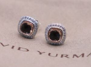David Yurman Sterling Silver Albion 7mm Morganite & Diamond Stud Earrings