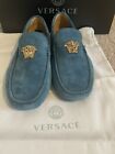 Versace Men’s Medusa Driving Shoes In Dark Teal Oro And Size 7 US/ 40 EU