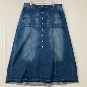 Lane Bryant Button Frayed Hem Maxi Denim Skirt size 18