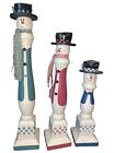 Wooden Turned Leg Christmas Snowman Primitive Style Country Home Decor Set Of 3