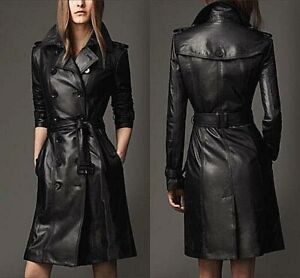New Women's Genuine Leather Pure Soft Lambskin Long Overcoat Trench Coat Jacket