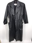Brandon Thomas Unisex Medium M Black Leather Trench Coat  Jacket 2-Button EUC