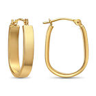 14K Real Solid Gold Shiny Polished Flat Round Tube Oval U-Shape Hoop Earrings