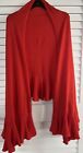 CAbi Coral Red Ruffled Shawl Wrap Stole Fine Knit Cotton Blend One Size