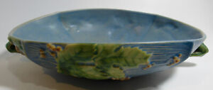 Roseville Pottery Blue Bushberry # 414-10 Handled Console Bowl