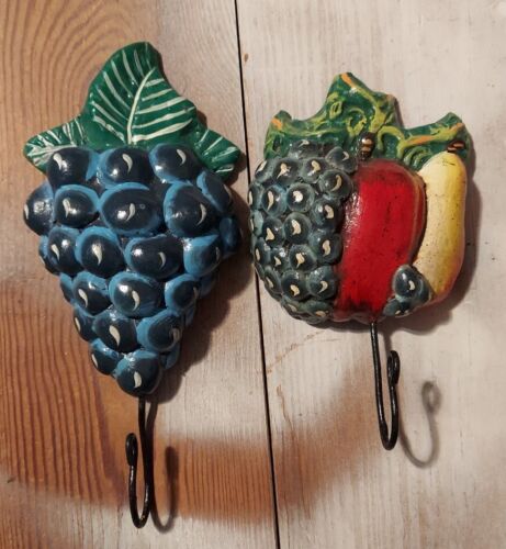 Set of 2 Vintage Handmade Fruit Wall Hanging Hooks Vintage Red Clay Pottery