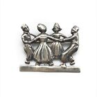Vintage 925 Sterling Silver Family Holding Hands Brooch Pin