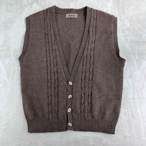 Vintage JANTZEN USA Vest Mens L Wool Cable Knit Cardigan Grampa Sweater Vest BRN
