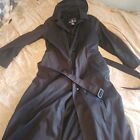 Long black trench raincoat womens belted hood London Fog 8 removable lining