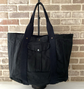 RALPH LAUREN Denim & Supply Large Black Canvas Tote Bag Pockets Double Straps