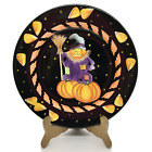 Laurie Gates Ware Halloween Plate Ceramic Pumpkin Scarecrow Candy Corn 8 1/2