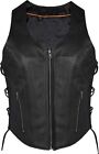 ladies women's soft leather biker motorcycle vest black concealed carry