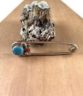VINTAGE NAVAJO CORAL TURQUOISE SAFETY PIN BROOCH KEYRING KEY CHAIN STEEL 3