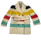 Vintage Hudsons Bay Wool Belted Coat Jacket Rainbow Peacoat Double Button Read