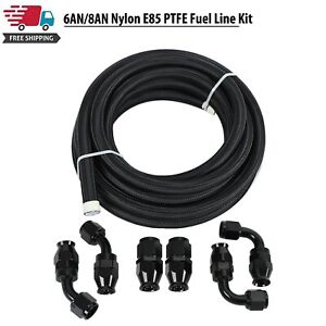 NEW 6AN/8AN Black Nylon E85 PTFE Fuel Line 12FT 6 Fittings Hose Kit E85