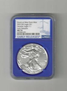 2021 (W) NGC MS70 EARLY RELEASES TYPE 1 BLUE CORE AMERICAN SILVER EAGLE (003)