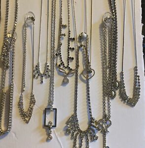 12 Necklace w/ Pendants Jewelry Lot Silver Gold Tone Vintage Now Rhinestones