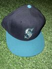 VINTAGE Seattle Mariners Hat Cap 7 5/8 Mens Blue New Era Wool Fitted Old Logo