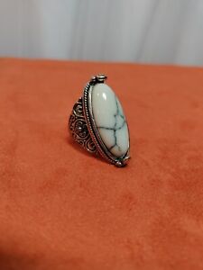 Wenbin 925 Sterling Silver Retro Cocktail Ring Oval White Turquoise
