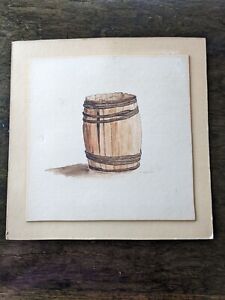New ListingS Campbell 71 VINTAGE Watercolor 7X9 PICTURE Art Painting Old Barrel Signed