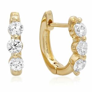 0.48ct Round Cut Hoop Lab Created Diamond Solid 18K Yellow Gold Earrings