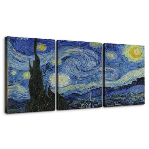 Starry Night, Vincent Van Gogh Art Reproduction. Giclee 3 Piece Canvas Wall Art