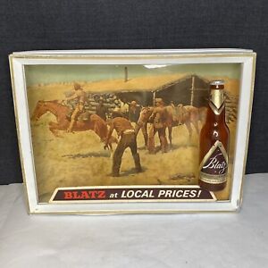 Vintage Blatz at Local Prices Cowboy Horses Lighted Advertising Sign Rare, WORKS