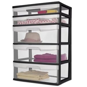 5 Drawer Wide Tower Home Plastic Storage Organizer Multi-purpose Container Home