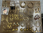 Huge Lot Of Yellow Gold Tone Earrings For Pierced Ears, All Matched No Singles