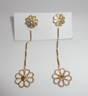 14K Solid Yellow Gold Dangle Flower Earrings Italy SIGNED Floral Drop Italian