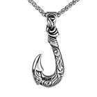 Authentic Men's Hawaiian Fish Hook Pendant Necklace in Stainless Steel