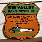 VINTAGE POULAN PORCELAIN SIGN RANCH CHAINSAW FARM TRACTOR TOOLS GAS OIL SHIELD