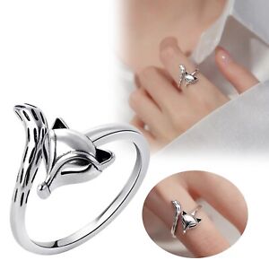 S925 Sterling Silver Fashion Jewelry Open Rings Retro Fox Adjustable Ring For