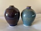 New ListingStudio Pottery  Two Small Vases 4 3/4 Teal Purple Signed 2001