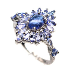 Unheated Blue Tanzanite Ring 925 Sterling Silver White Gold Plated Size 8.75