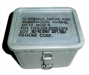 Vietnam Era Signal Flare Box, Kilgore Corp., Water Tight Deep Drawn Aluminum Box