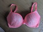 Victorias Secret Very Sexy Lined Plunge Lace Overlay Neon Pink Bra 34DDD