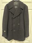 US Navy Pea Coat Men 36R  BLACK Overcoat 100% Wool USA Made Military Heavyweight