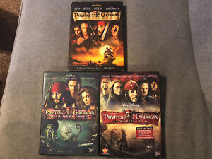 Pirates of rhe Caribbean lot of 3 movies Black Pearl Deads Man Chest Worlds End